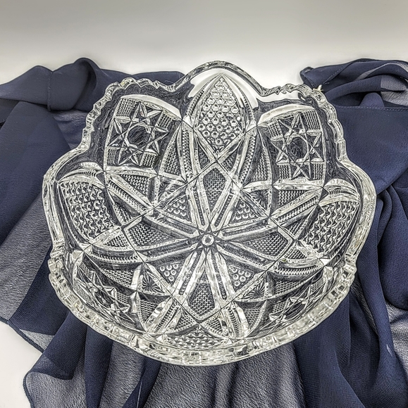 Early American Brilliant Cut Glass Hobstar Sawtooth Bowl Antique - Picture 6 of 8